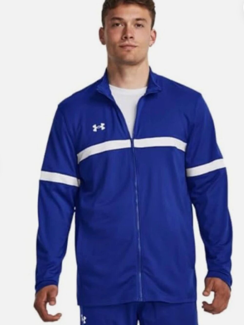 Under Armour Mens Track Jacket Size Medium Blue White Full Zip Warm Up Team